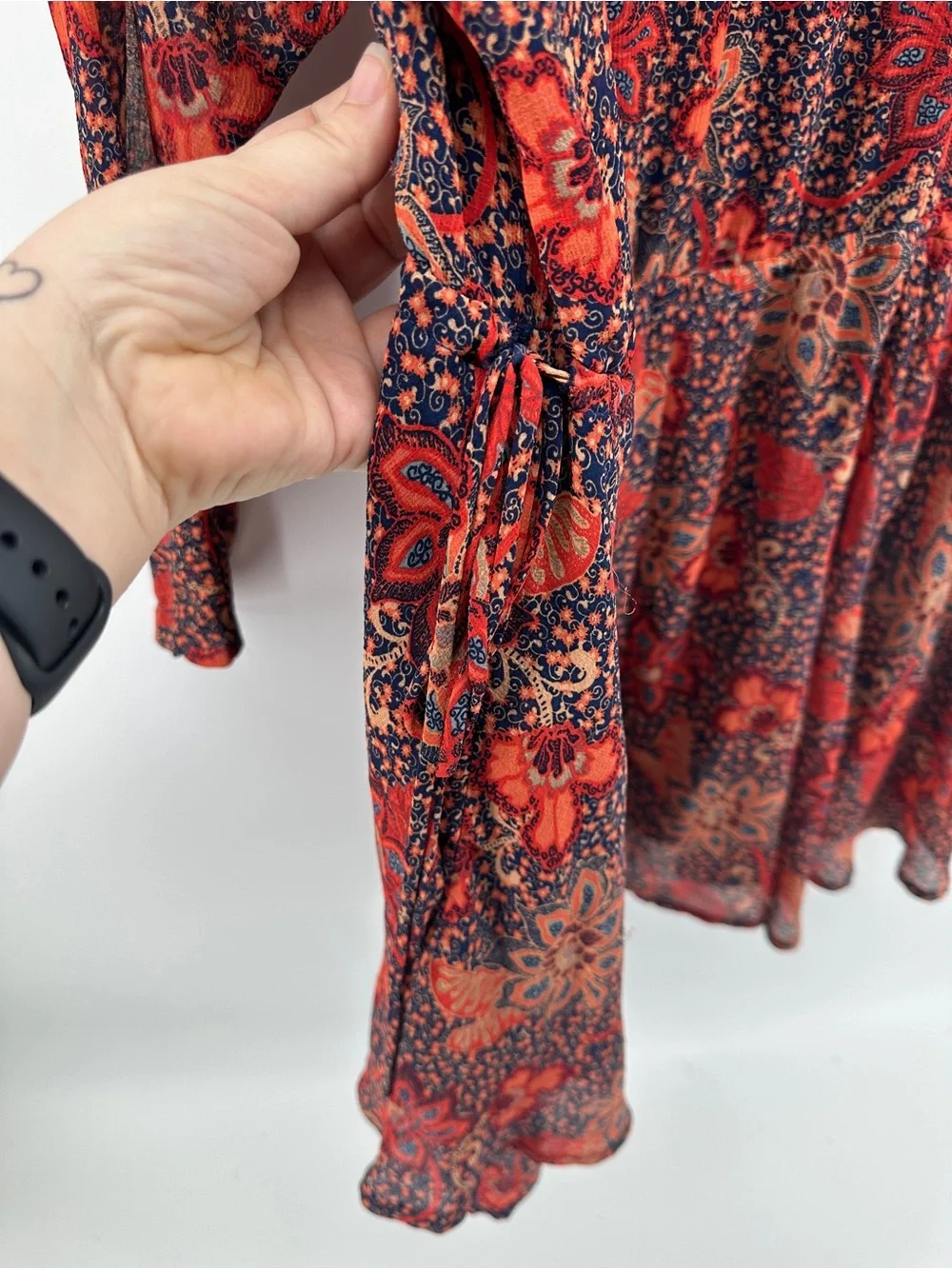 Free People Cottagecore Festival Boho‎ Romantic Chic Red Floral Mini Dress SzM